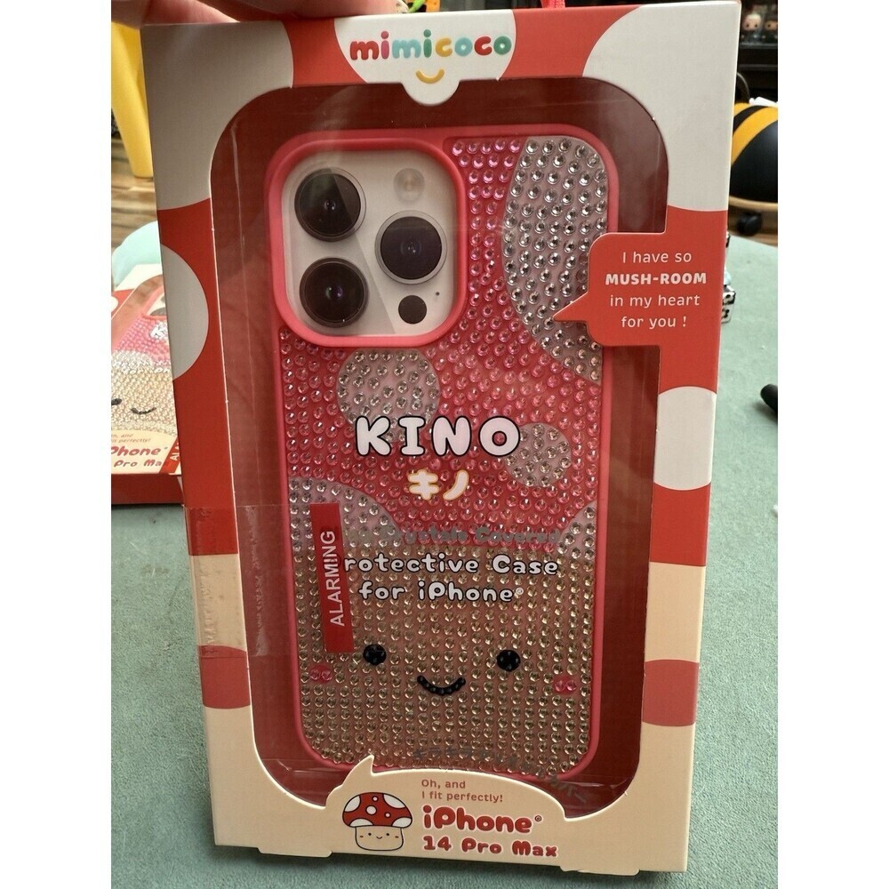 Mimicoco Kino iPhone 14 ProMax Mushroom Jeweled Bling Phone Case Sparkle New